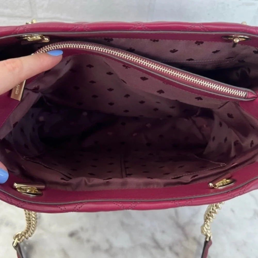 Kate Spade Natalia Burgundy Blackberry Preserves Quilted Leather Shoulder Tote